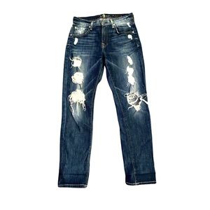 7 For All Mankind Relaxed Skinny Medium Wash Mid Rise Ripped Jeans Size 25”